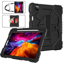 Tweekleurige robot TPU schokabsorberende hoes met schouderriem grip voor iPad Pro 11 2018/11 2020/11 2021/11 2022/Air 4/Air 5 zwart+zwart