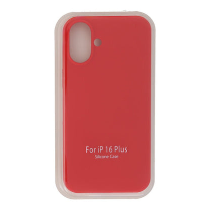 Volledig effen kleur vloeibaar siliconen hoesje zonder logo voor iPhone 16 Plus rood
