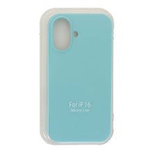 Volledig effen kleur vloeibare siliconen hoes zonder logo voor iPhone 16 Sea Blue