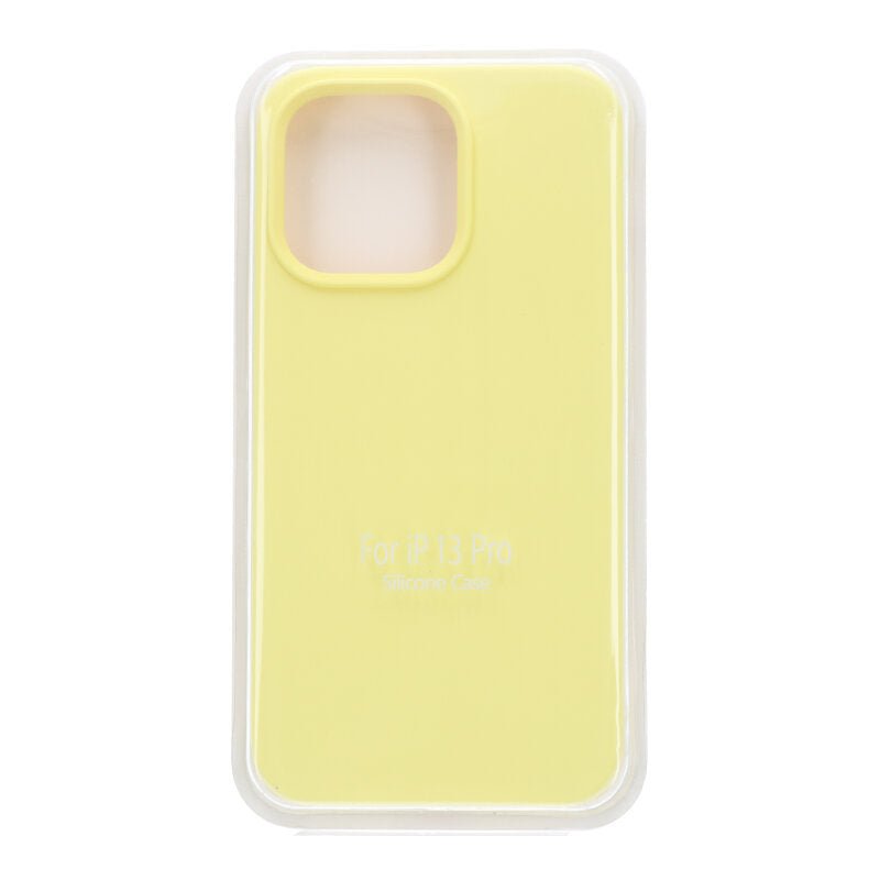 Volledig pure kleur vloeibare siliconen hoes zonder logo voor iPhone 13 Pro flash yellow