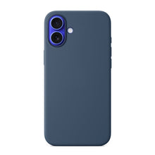 Volledige effen kleur MagSafe liquid siliconen hoesje met logo voor iPhone 16 Plus denimblauw